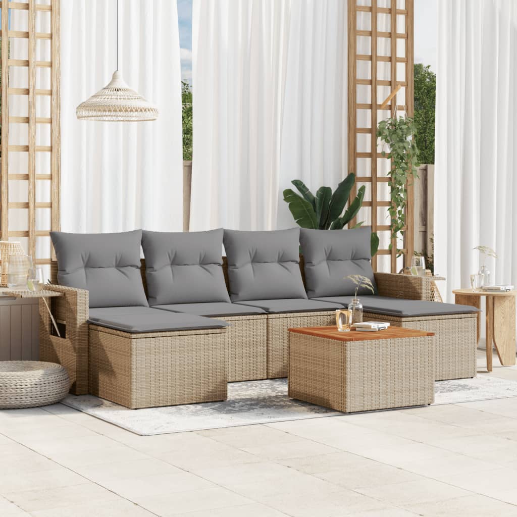 7-tlg. Garten-Sofagarnitur mit Kissen Schwarz Poly Rattan