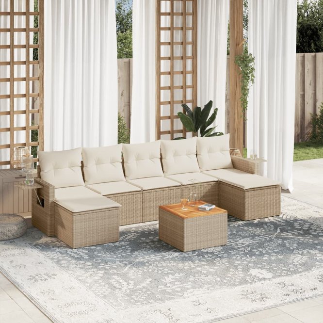 8-tlg. Garten-Sofagarnitur mit Kissen Schwarz Poly Rattan