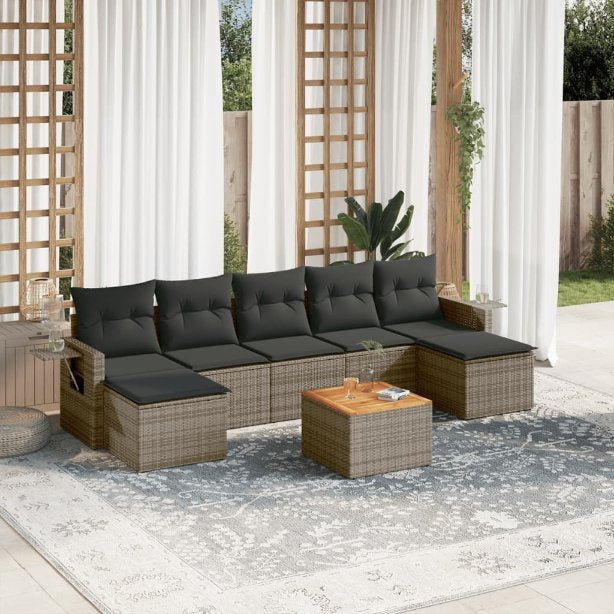 8-tlg. Garten-Sofagarnitur mit Kissen Schwarz Poly Rattan
