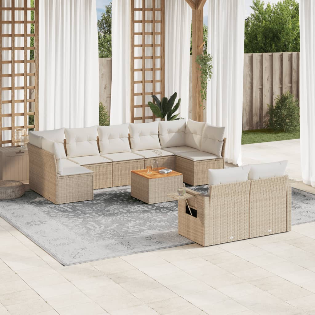 vidaXL 10-tlg. Garten-Sofagarnitur mit Kissen Schwarz Poly Rattan