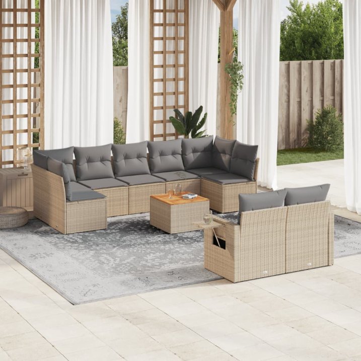 vidaXL 10-tlg. Garten-Sofagarnitur mit Kissen Schwarz Poly Rattan