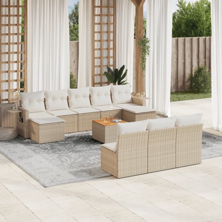 vidaXL 11-tlg. Garten-Sofagarnitur mit Kissen Schwarz Poly Rattan