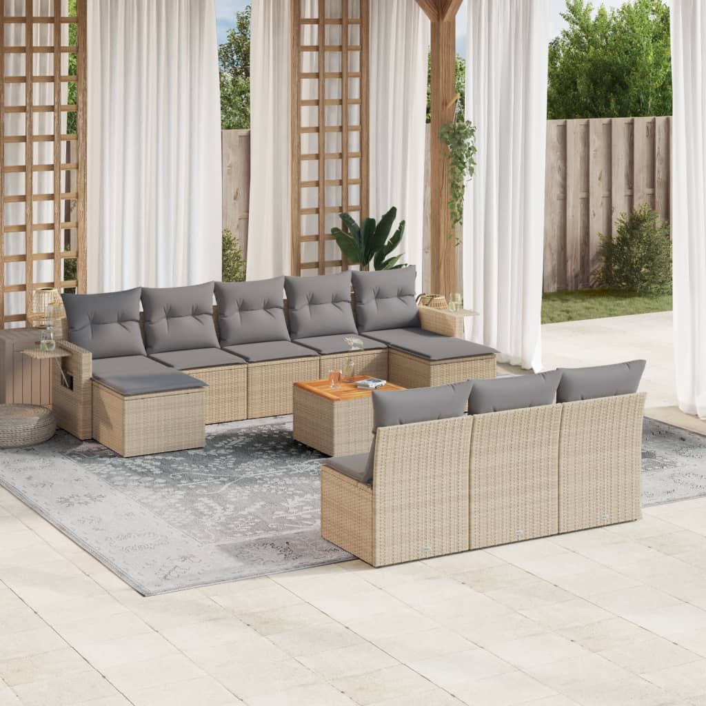vidaXL 11-tlg. Garten-Sofagarnitur mit Kissen Schwarz Poly Rattan
