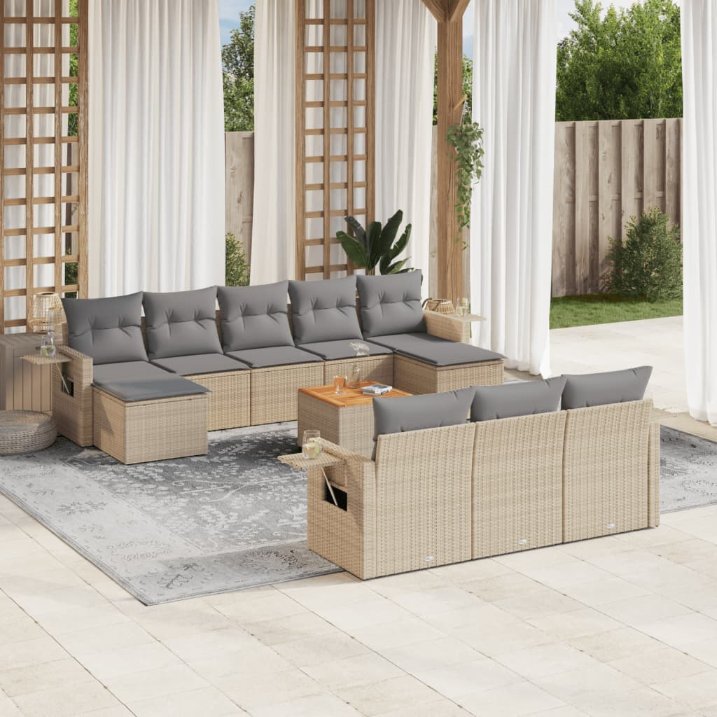 vidaXL 11-tlg. Garten-Sofagarnitur mit Kissen Schwarz Poly Rattan