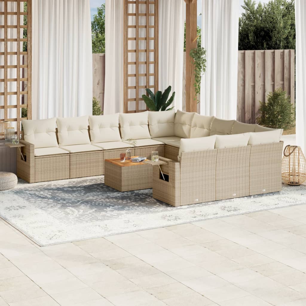 12-tlg. Garten-Sofagarnitur mit Kissen Schwarz Poly Rattan