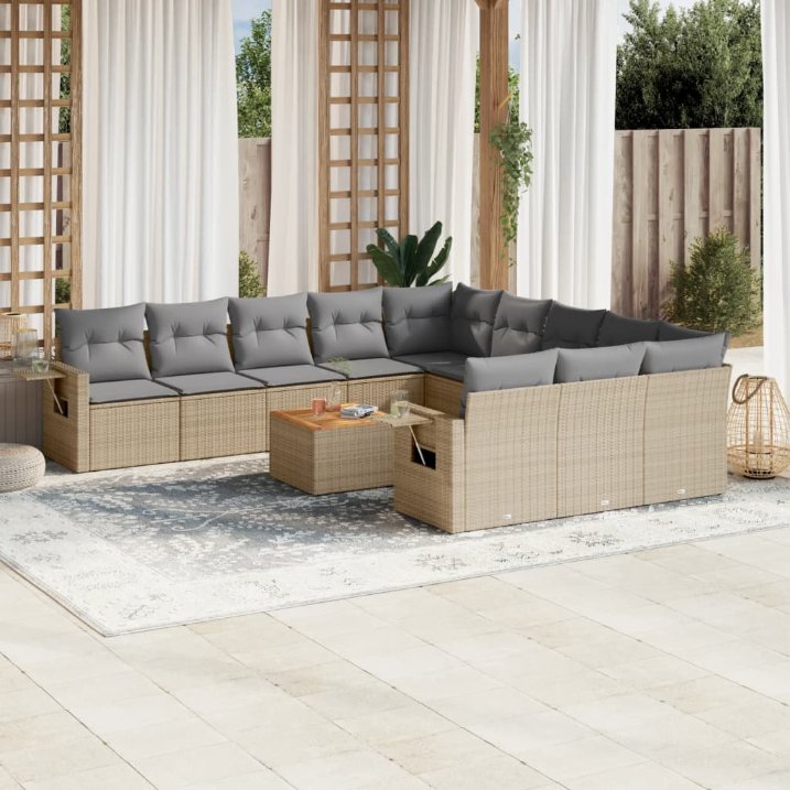 12-tlg. Garten-Sofagarnitur mit Kissen Schwarz Poly Rattan