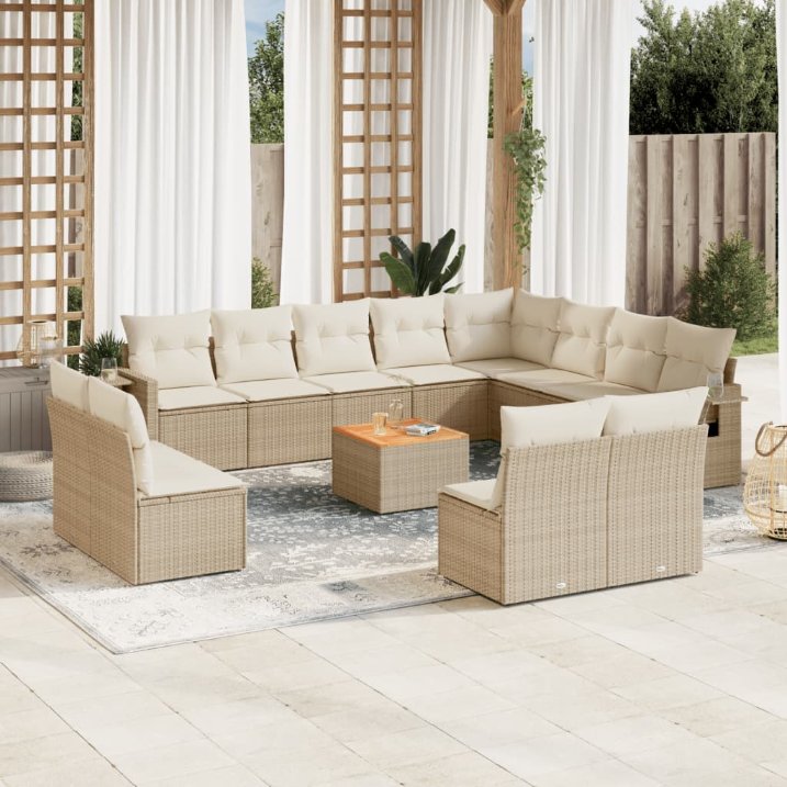13-tlg. Garten-Sofagarnitur mit Kissen Schwarz Poly Rattan