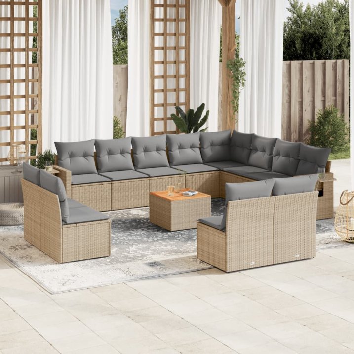 13-tlg. Garten-Sofagarnitur mit Kissen Schwarz Poly Rattan