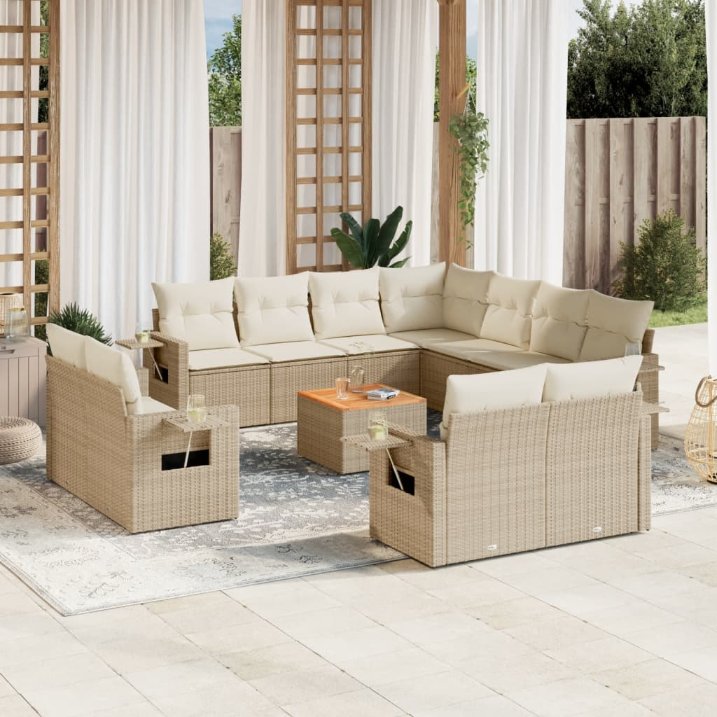 12-tlg. Garten-Sofagarnitur mit Kissen Schwarz Poly Rattan