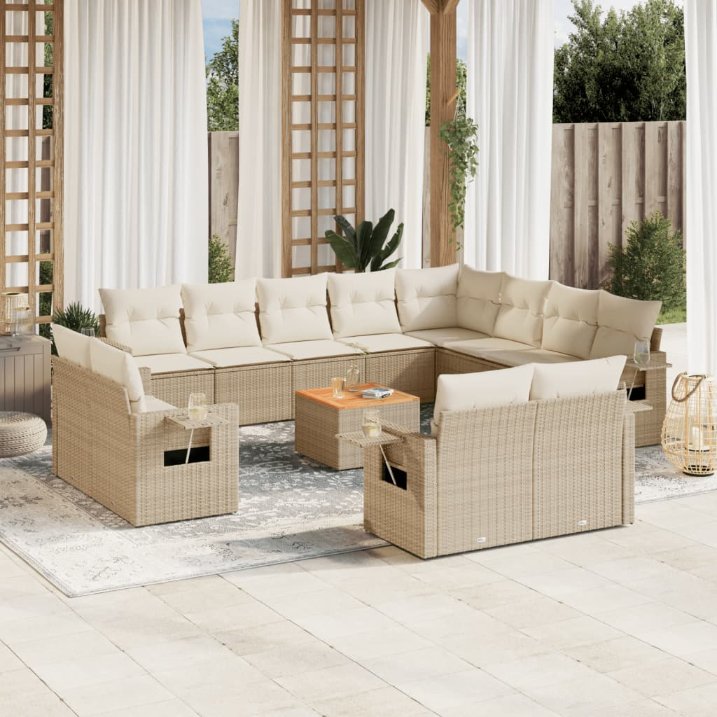 13-tlg. Garten-Sofagarnitur mit Kissen Schwarz Poly Rattan