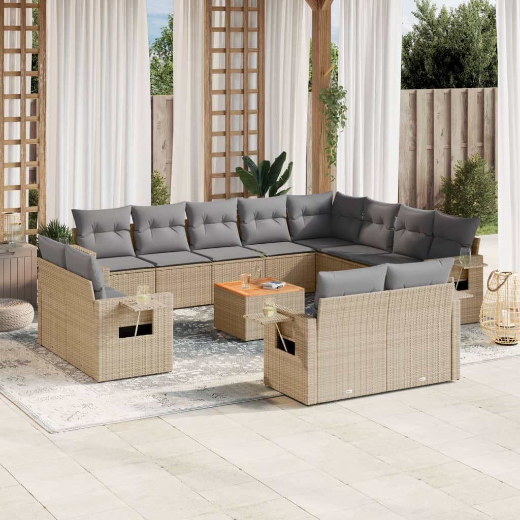 13-tlg. Garten-Sofagarnitur mit Kissen Schwarz Poly Rattan