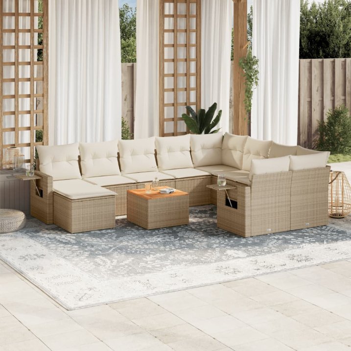 vidaXL 11-tlg. Garten-Sofagarnitur mit Kissen Schwarz Poly Rattan