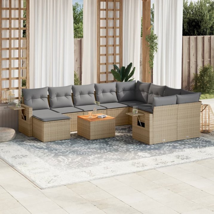 vidaXL 11-tlg. Garten-Sofagarnitur mit Kissen Schwarz Poly Rattan