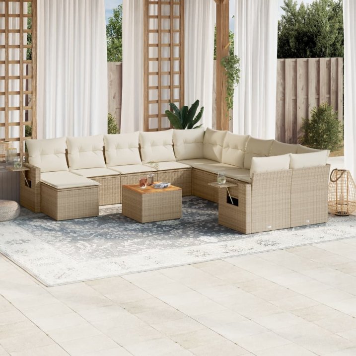 12-tlg. Garten-Sofagarnitur mit Kissen Schwarz Poly Rattan