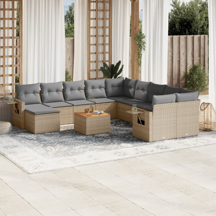 12-tlg. Garten-Sofagarnitur mit Kissen Schwarz Poly Rattan