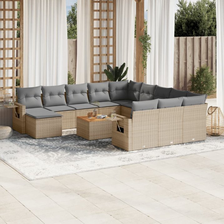 13-tlg. Garten-Sofagarnitur mit Kissen Schwarz Poly Rattan