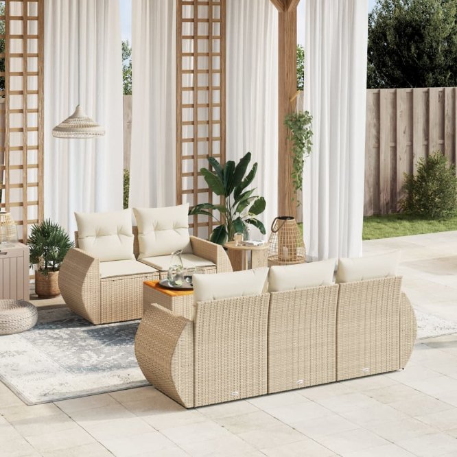 6-tlg. Garten-Sofagarnitur mit Kissen Schwarz Poly Rattan