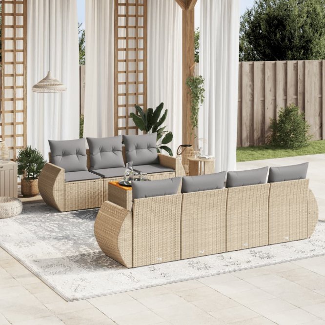 8-tlg. Garten-Sofagarnitur mit Kissen Schwarz Poly Rattan