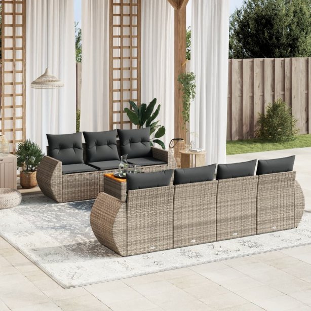 8-tlg. Garten-Sofagarnitur mit Kissen Schwarz Poly Rattan