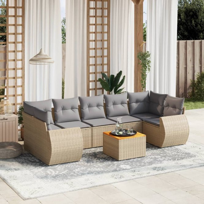 8-tlg. Garten-Sofagarnitur mit Kissen Schwarz Poly Rattan