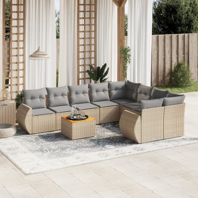 9-tlg. Garten-Sofagarnitur mit Kissen Schwarz Poly Rattan
