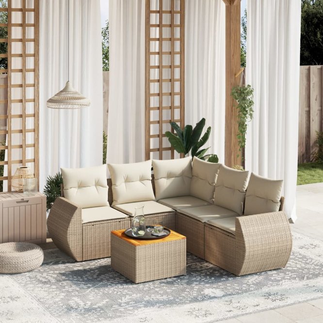 6-tlg. Garten-Sofagarnitur mit Kissen Schwarz Poly Rattan