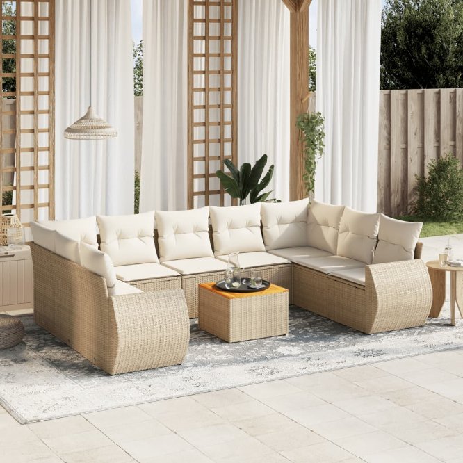 vidaXL 10-tlg. Garten-Sofagarnitur mit Kissen Schwarz Poly Rattan