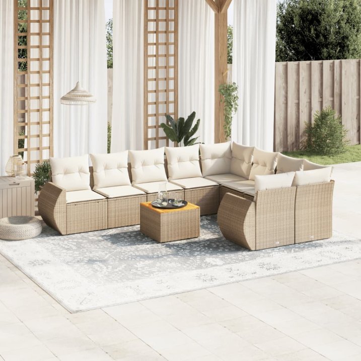 vidaXL 10-tlg. Garten-Sofagarnitur mit Kissen Schwarz Poly Rattan
