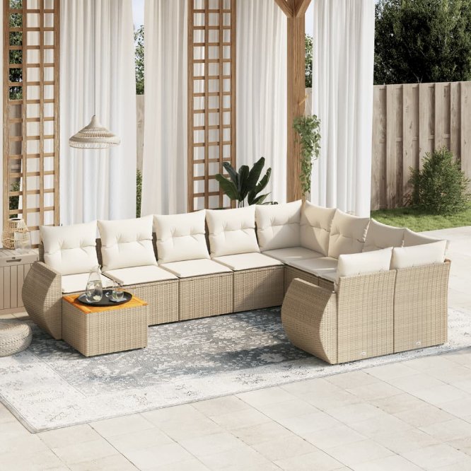 vidaXL 10-tlg. Garten-Sofagarnitur mit Kissen Schwarz Poly Rattan