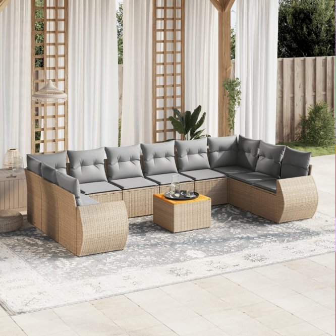 vidaXL 11-tlg. Garten-Sofagarnitur mit Kissen Schwarz Poly Rattan