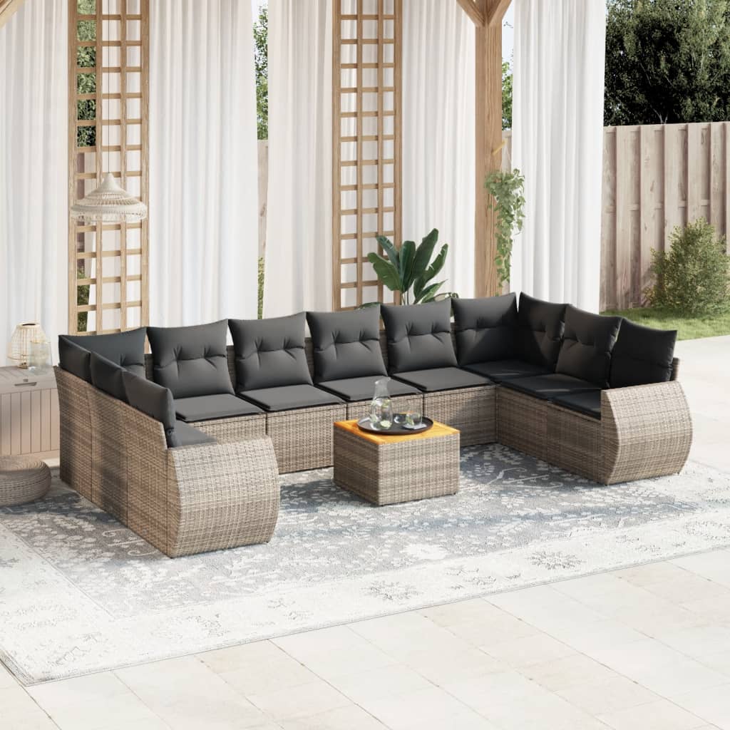 vidaXL 11-tlg. Garten-Sofagarnitur mit Kissen Schwarz Poly Rattan
