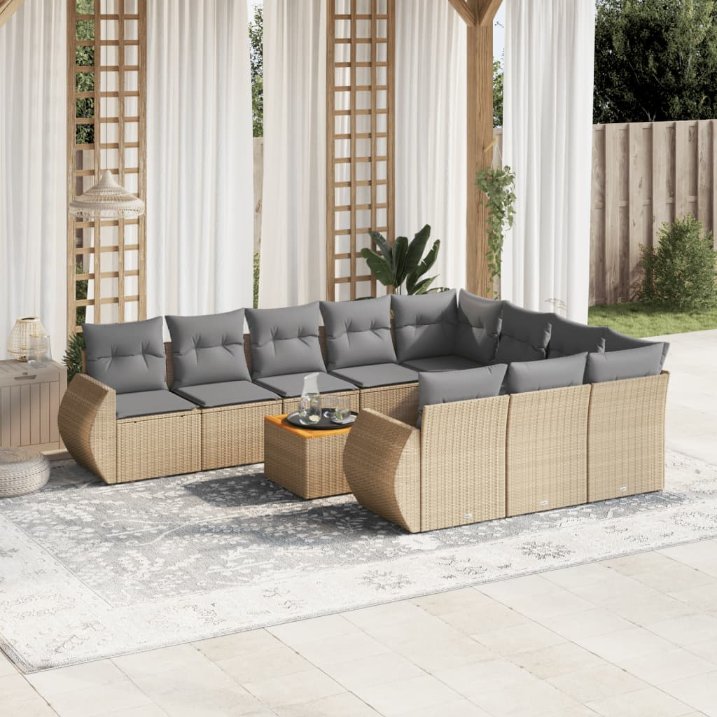 vidaXL 11-tlg. Garten-Sofagarnitur mit Kissen Schwarz Poly Rattan
