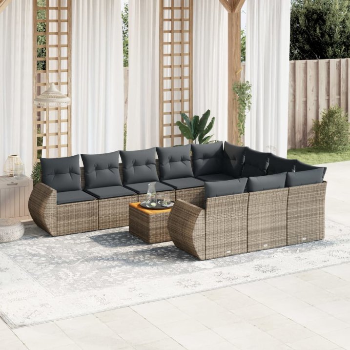 vidaXL 11-tlg. Garten-Sofagarnitur mit Kissen Schwarz Poly Rattan