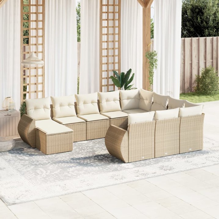 vidaXL 11-tlg. Garten-Sofagarnitur mit Kissen Schwarz Poly Rattan