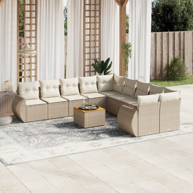 vidaXL 11-tlg. Garten-Sofagarnitur mit Kissen Schwarz Poly Rattan