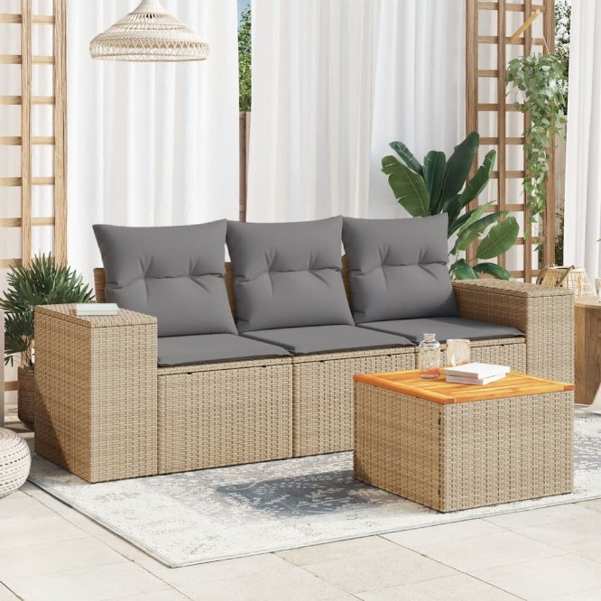4-tlg. Garten-Sofagarnitur mit Kissen Schwarz Poly Rattan