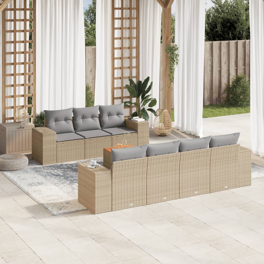 8-tlg. Garten-Sofagarnitur mit Kissen Schwarz Poly Rattan