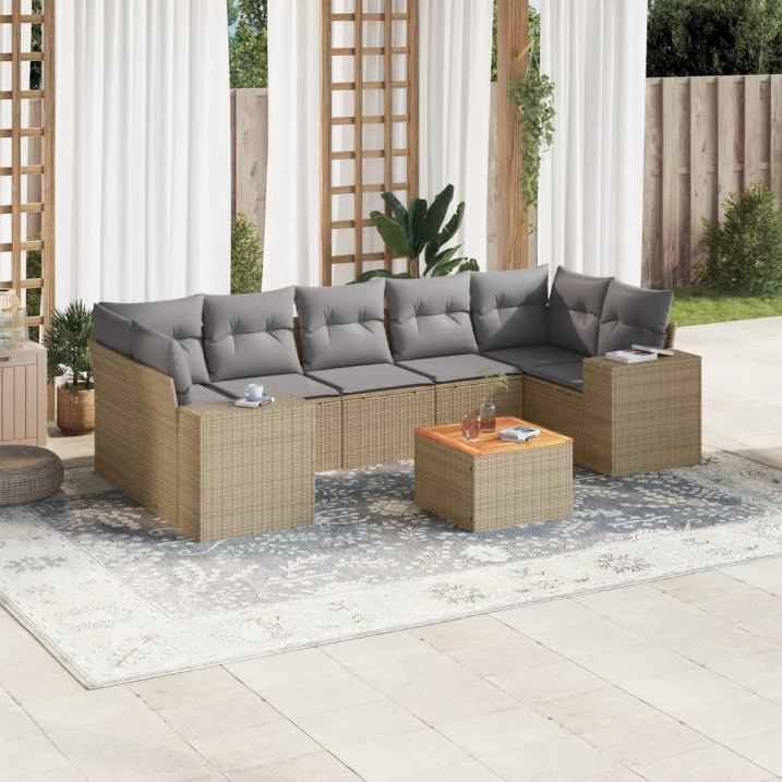 8-tlg. Garten-Sofagarnitur mit Kissen Schwarz Poly Rattan