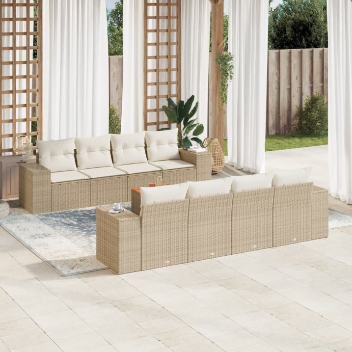 9-tlg. Garten-Sofagarnitur mit Kissen Schwarz Poly Rattan