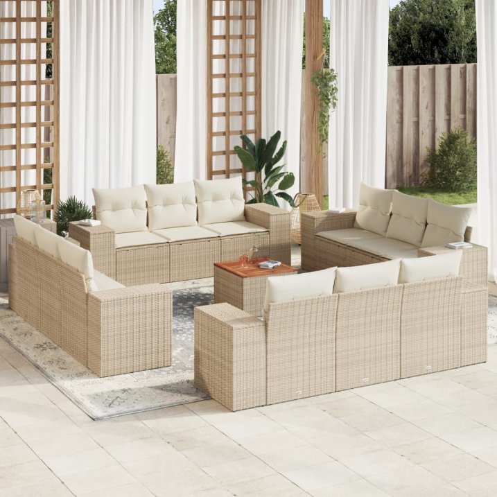 13-tlg. Garten-Sofagarnitur mit Kissen Schwarz Poly Rattan