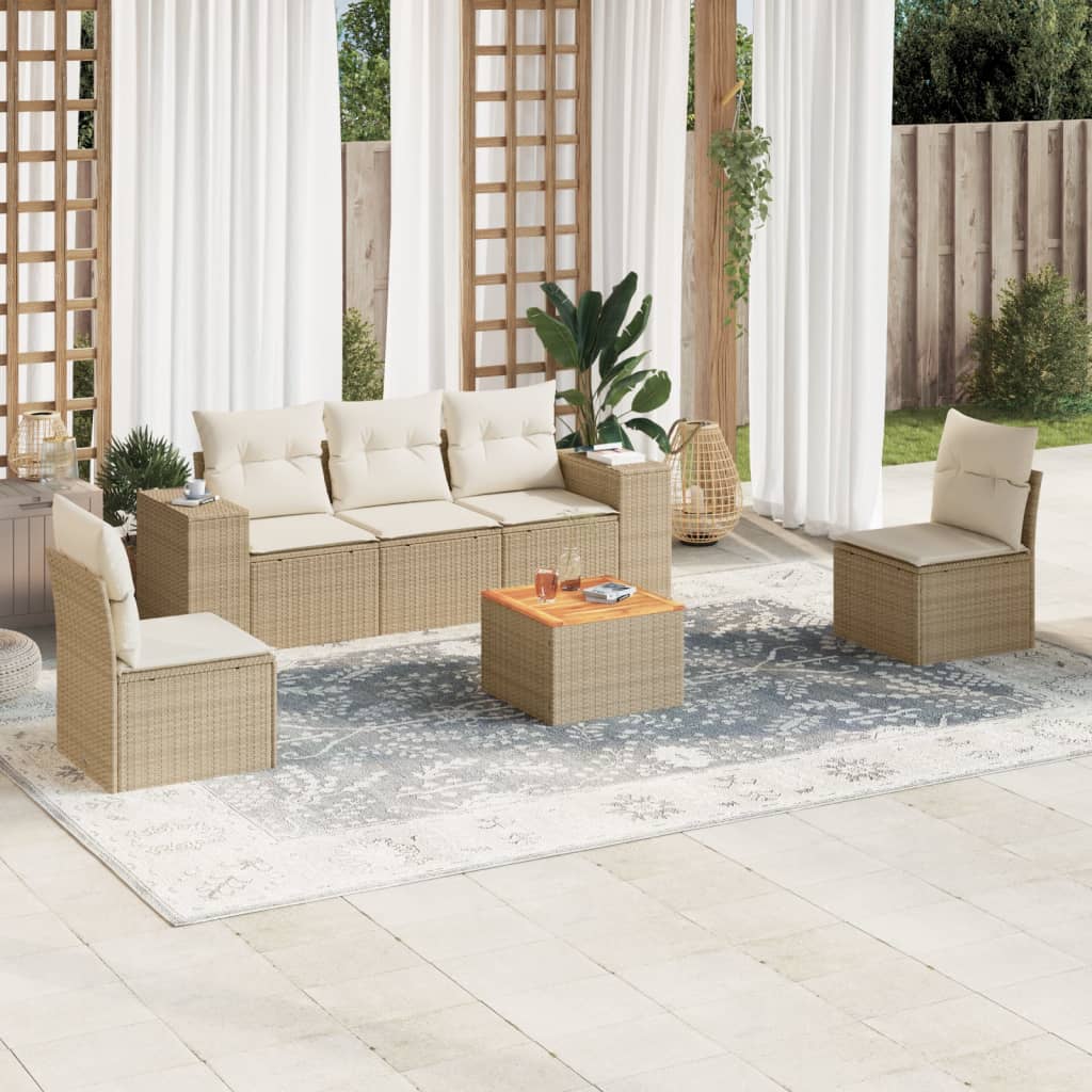 6-tlg. Garten-Sofagarnitur mit Kissen Schwarz Poly Rattan