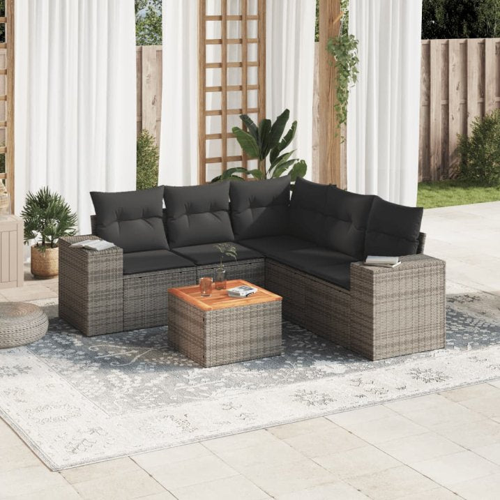 6-tlg. Garten-Sofagarnitur mit Kissen Schwarz Poly Rattan
