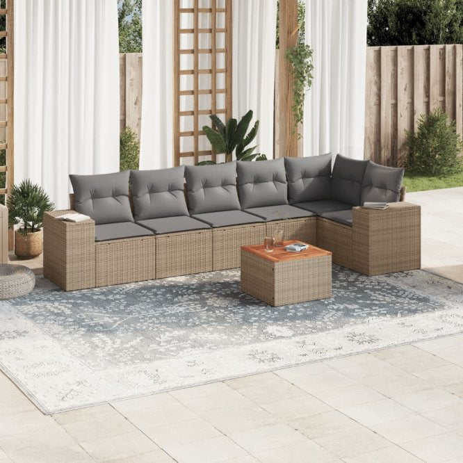 7-tlg. Garten-Sofagarnitur mit Kissen Schwarz Poly Rattan