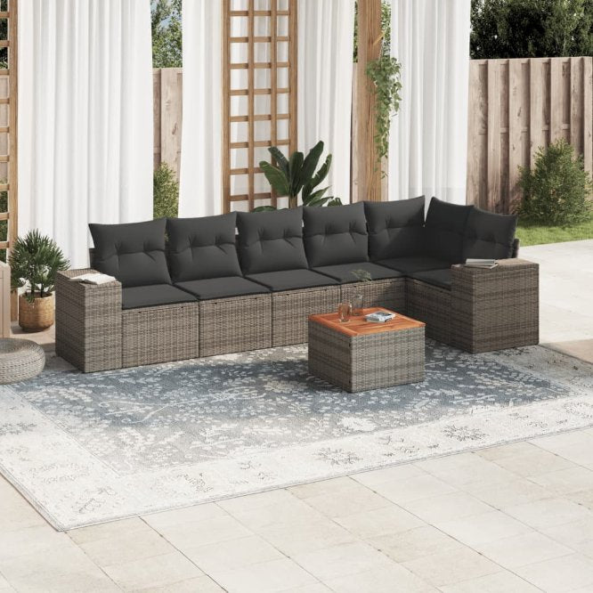 7-tlg. Garten-Sofagarnitur mit Kissen Schwarz Poly Rattan