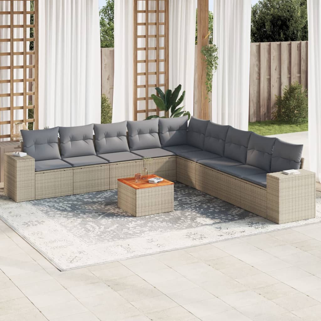 vidaXL 10-tlg. Garten-Sofagarnitur mit Kissen Schwarz Poly Rattan