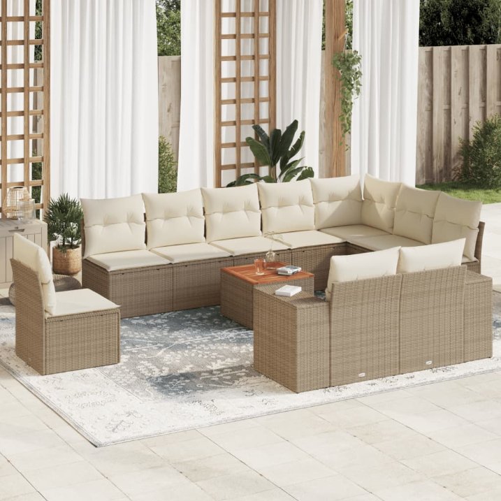 vidaXL 11-tlg. Garten-Sofagarnitur mit Kissen Schwarz Poly Rattan