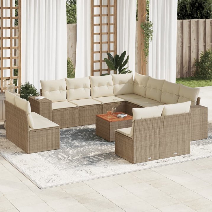 12-tlg. Garten-Sofagarnitur mit Kissen Schwarz Poly Rattan