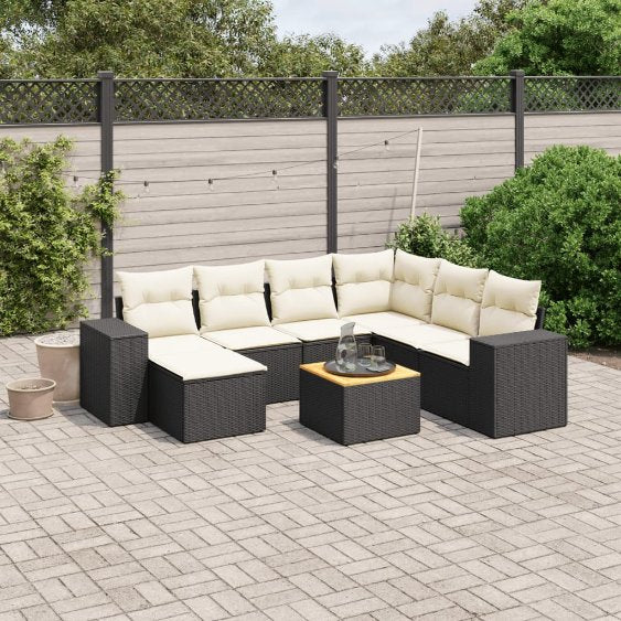 8-tlg. Garten-Sofagarnitur mit Kissen Schwarz Poly Rattan