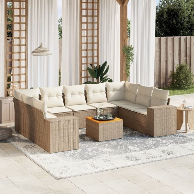 vidaXL 10-tlg. Garten-Sofagarnitur mit Kissen Schwarz Poly Rattan