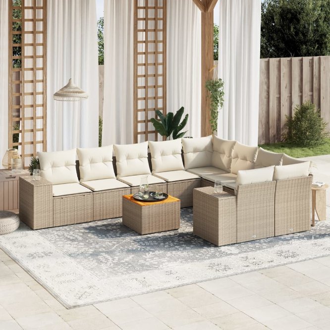 vidaXL 10-tlg. Garten-Sofagarnitur mit Kissen Schwarz Poly Rattan